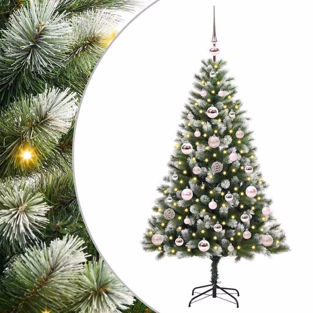 Berkfield Home Artificial Hinged Christmas Tree with Flocked Snow, Green, Height: 120 cm – 2