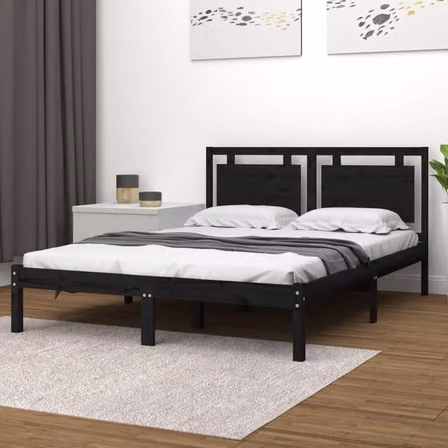 Berkfield Home Black Solid Pine Wood Bed Frame