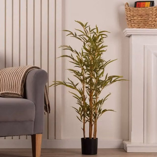 Scottish Everlastings Ltd Green Bamboo Tree with Rattan Details, Height: 90 cm – 1