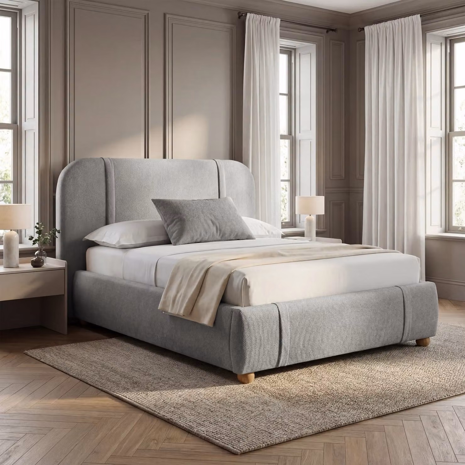 DHS Modern Upholstered Bed Frame with Padded Headboard in Grey, W/D/H: 140 x 200 cm