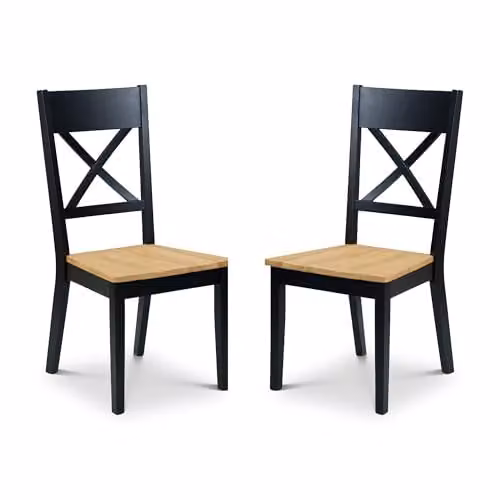 Julian Bowen Hockley Set of 2 Black Fabric Dining Chairs with Oak Wood Legs