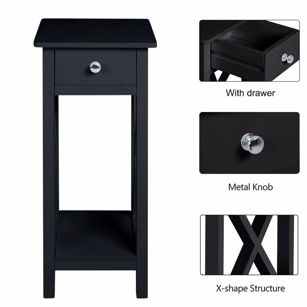 Garden Sanctuary Classic Wooden Slim Console Table with One Drawer in Black – 4