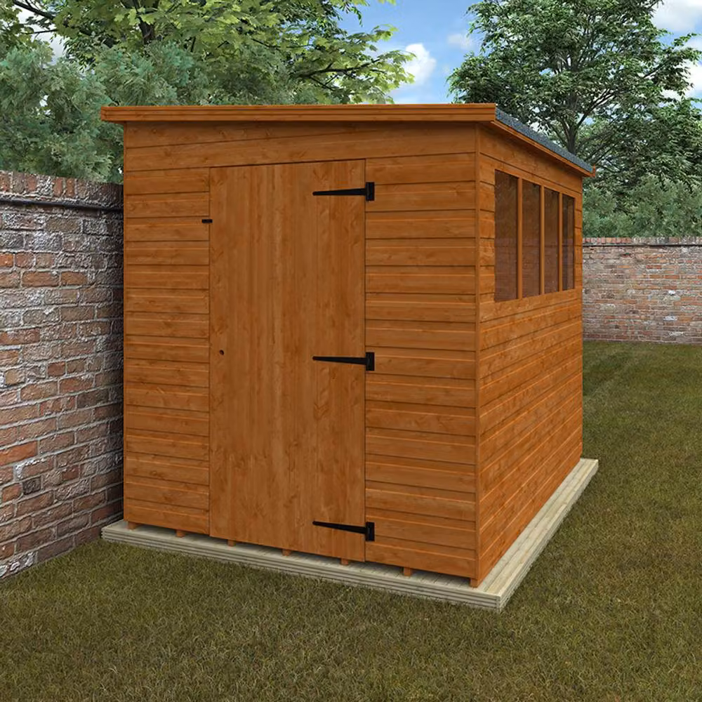 Buttercup Farm 12mm Lean-To Pent Wooden Shed in Burnt Orange with Window and Single Door, W: 243.8 cm, D: 182.9 cm, H: 204.1 cm – 2