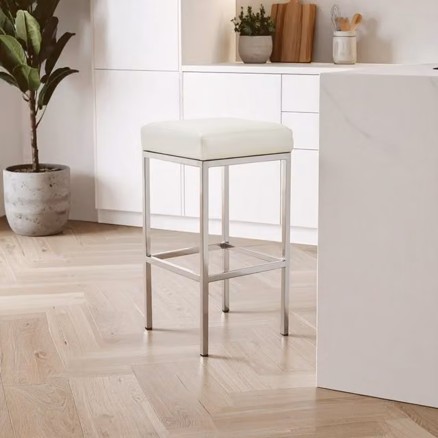 Interiors by Premier Baina White and Chrome Finish Bar Stool