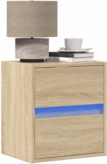 Berkfield Home Set of 2 Wall-mounted Bedside Cabinets with Integrated LED Lights in Sonoma Oak Brown