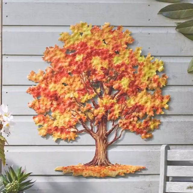 Marco Paul Autumn Tree Metal Wall Art in Orange, Red and Gold