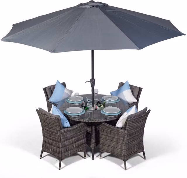 Giardino Savannah Round Rattan Patio Dining Set with Ice Bucket Drinks Cooler in Grey and Brown, 4 Seater