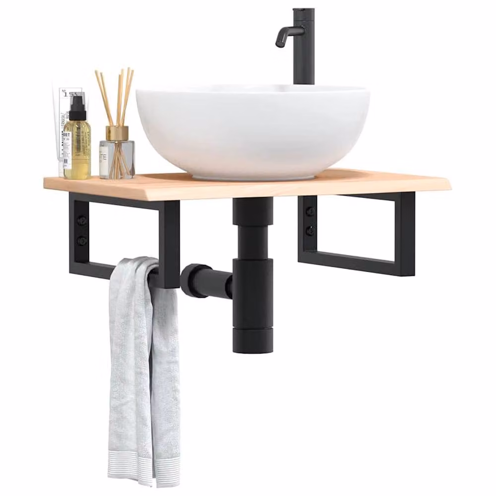 Berkfield Home Elegant Wall Mounted Basin Shelf in Light Oak and Black Steel, W/D/H: 40 x 40 x 40 cm – 2