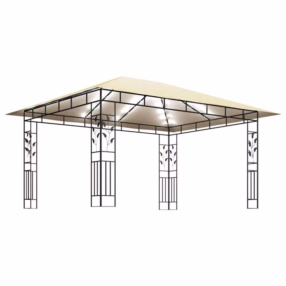 Berkfield Home Gazebo with Mosquito Net and LED String Lights, Beige, W: 400 cm, D: 300 cm, H: 273 cm – 3