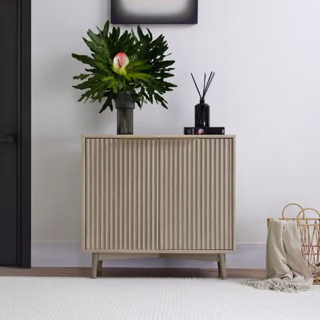 Home Garden Direct Monza 2 Door Sideboard with Fluted Panels in Grey, Black and Gold