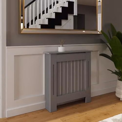 FWStyle Grey Vertical Slat Small Radiator Cover Shelf Cabinet W/D/H: 82.3 x 19 x 78 cm – 2