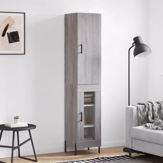 Berkfield Home Grey Sonoma Highboard with Glass Doors, W/D/H: 34.5 x 34 x 180 cm – 1