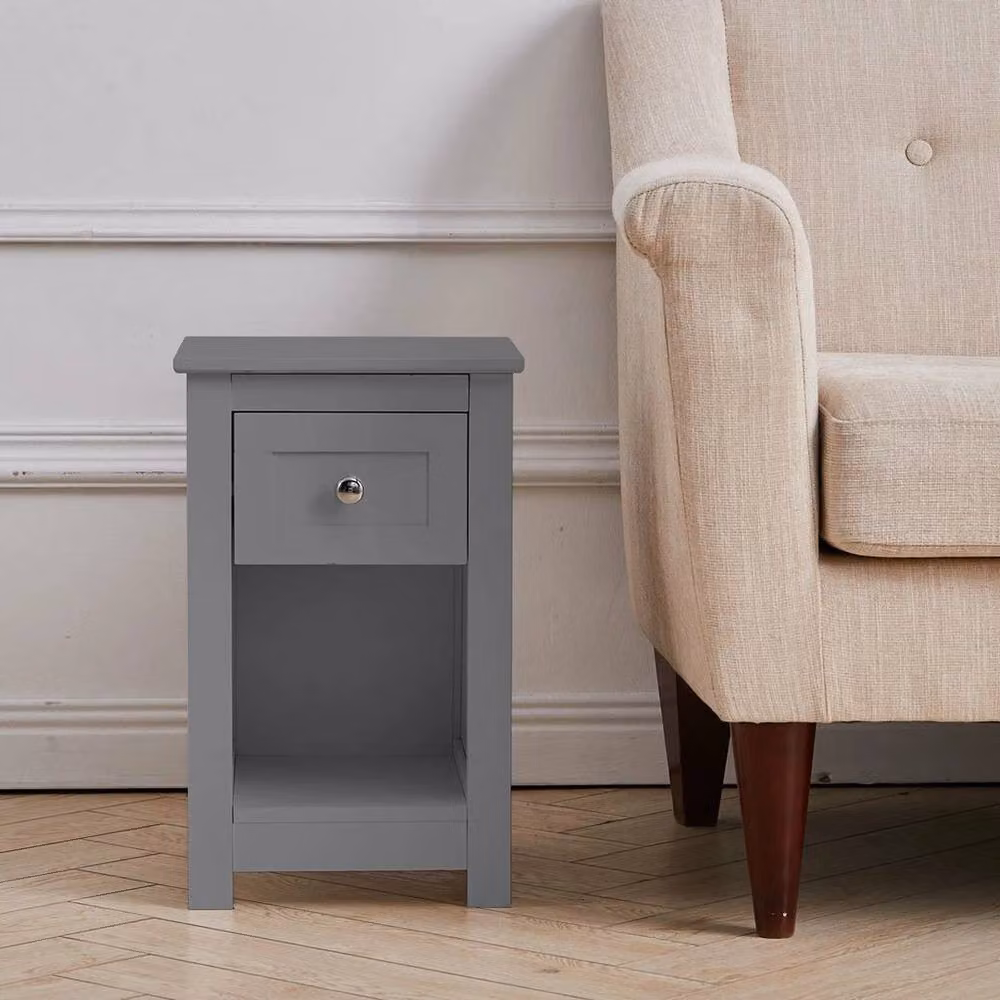 KORVIXA Narrow Bedside Storage Cabinet Nightstand with Drawer in Grey – 3