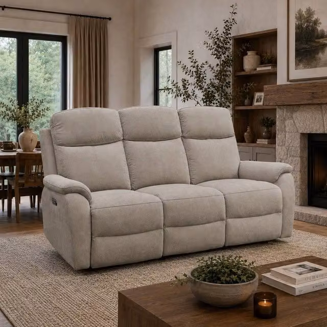 Aspire Richmond 3 Seater Power Recliner Sofa in Beige Chenille Fabric – 1
