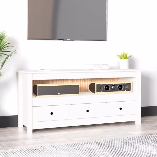 Berkfield Home White Rustic Solid Wood Pine TV Cabinet W/D/H: 114 x 35 x 52 cm