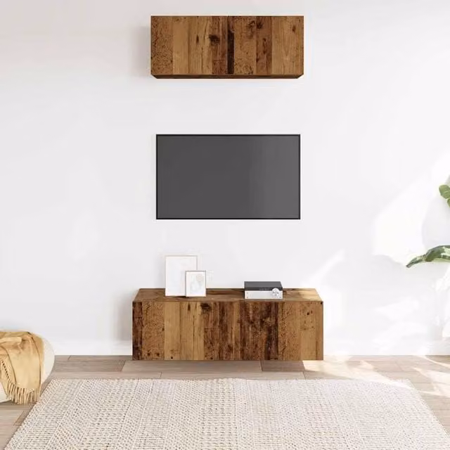 Berkfield Home Classic 2 Piece Wall-Mounted TV Cabinet Set in Brown Engineered Wood – 1