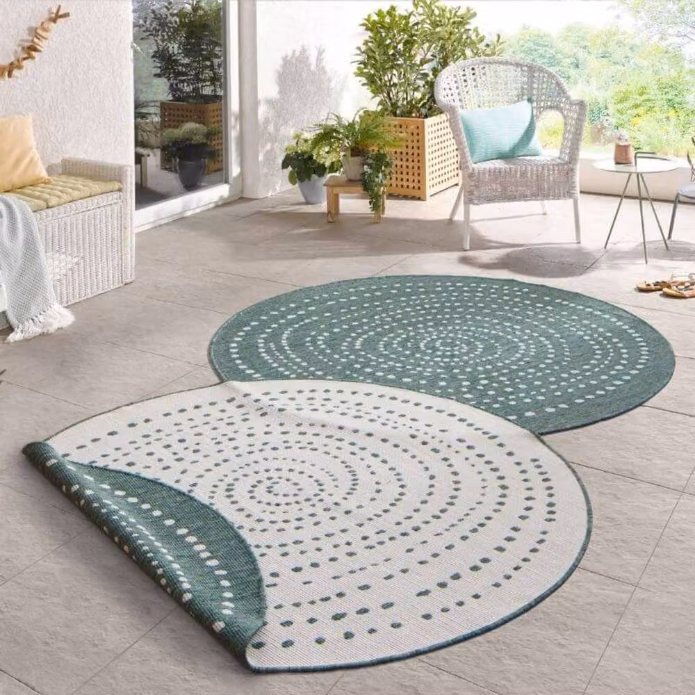 THE RUGS Bali Round Indoor Outdoor Reversible Flatweave Polypropylene Rug in Green, Diameter: 140 cm – 3