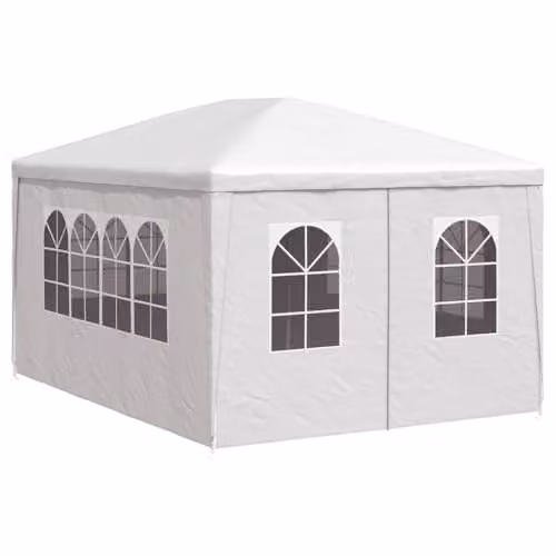 vidaXL White Party Tent with Windows and Steel Frame, W: 3.0 m, D: 3.0 m, H: 2.55 m