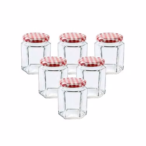 Simpa 6 Pack Glass Jam and Preserve Jars with Red Screw Top Lids, 280ml each