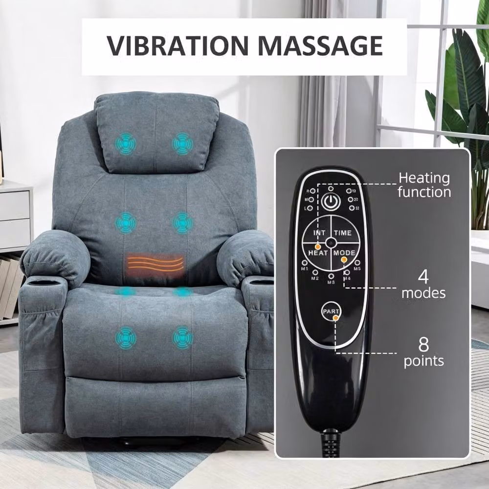 STILVORA Grey Fabric Electric Recliner Armchair with Integrated Heat and Massage – 7