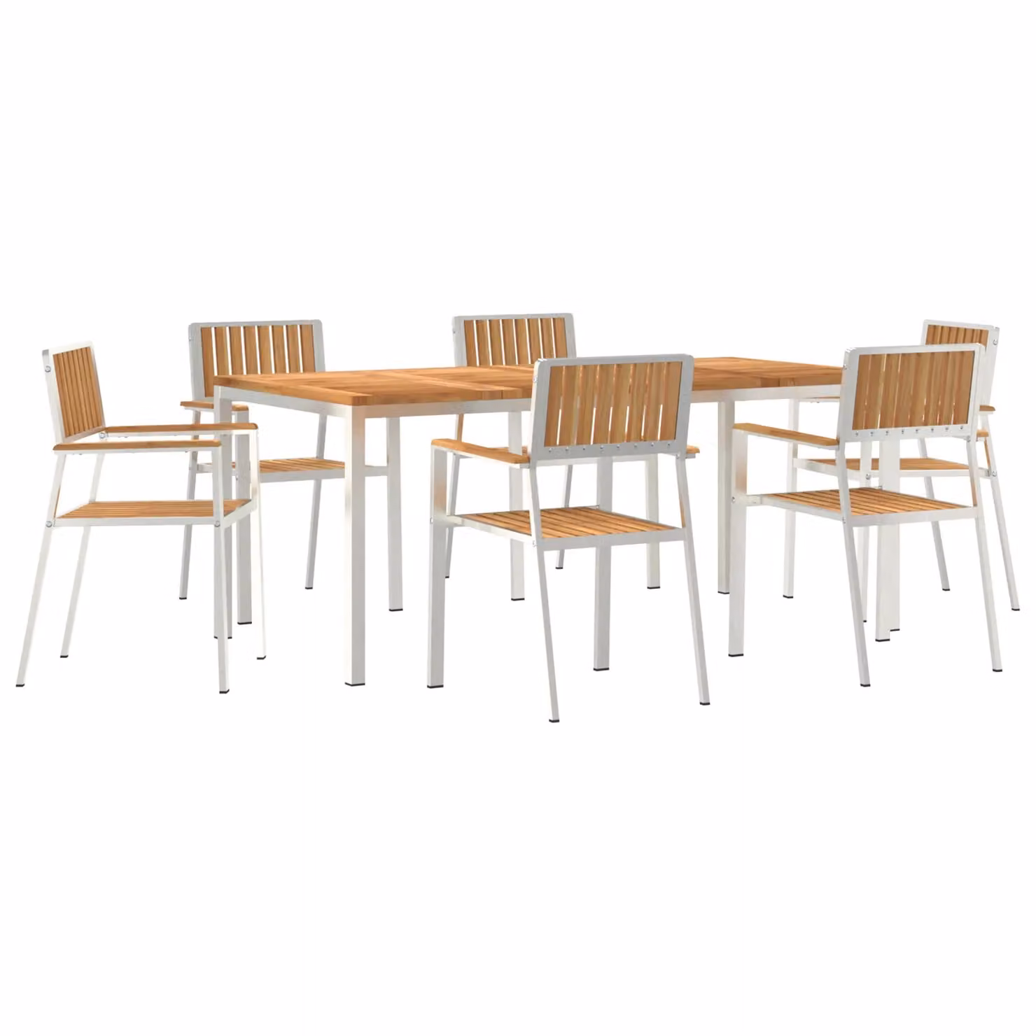 Berkfield Home 7 Piece Modern Teak Garden Dining Set in Brown and White – 2