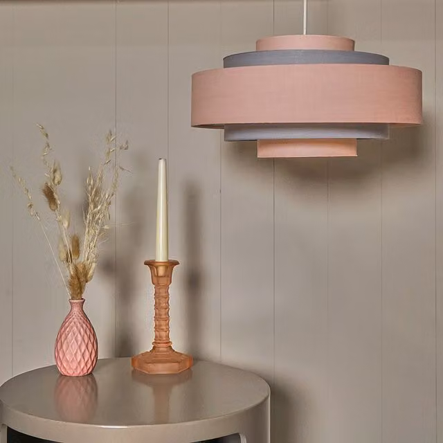 ValueLights Modern Cylinder Fabric Ceiling Pendant Light Shade in Pink and Grey