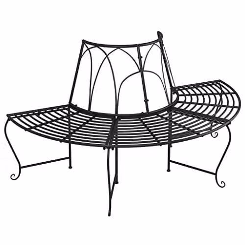 vidaXL Half Round Garden Tree Bench in Black Matt Steel, Ø159 cm – 1
