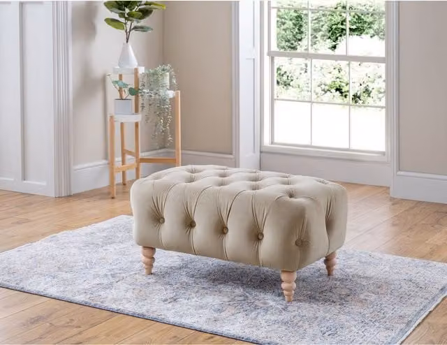 FurnitureboxUK Olivia Upholstered Velvet Footstool in Putty