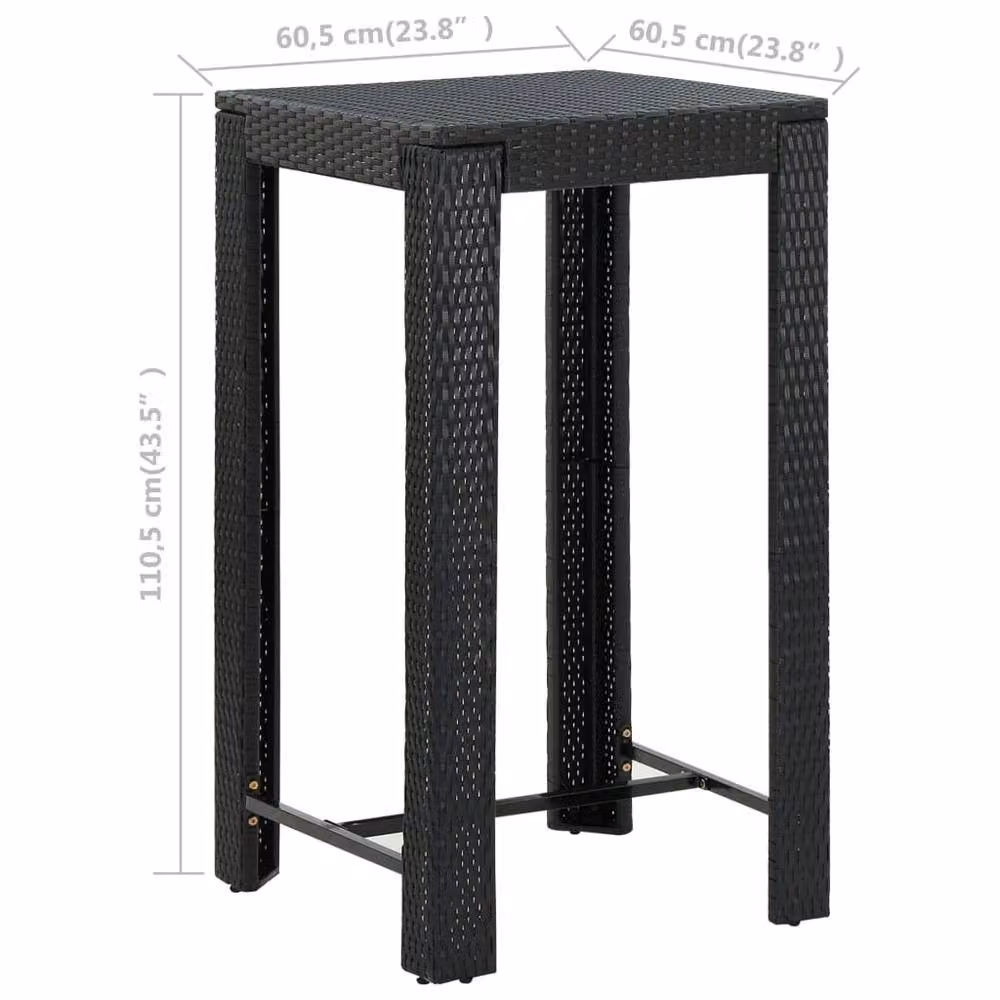 Berkfield Home Garden Bar Table in Black Poly Rattan, W/D/H: 60.5 x 60.5 x 110.5 cm – 4