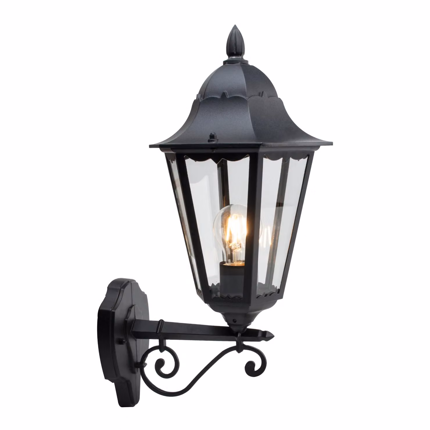 First Choice Lighting Mansfield Set of 2 Black Six Sided Metal Lantern IP44 Outdoor Wall Lights – 2