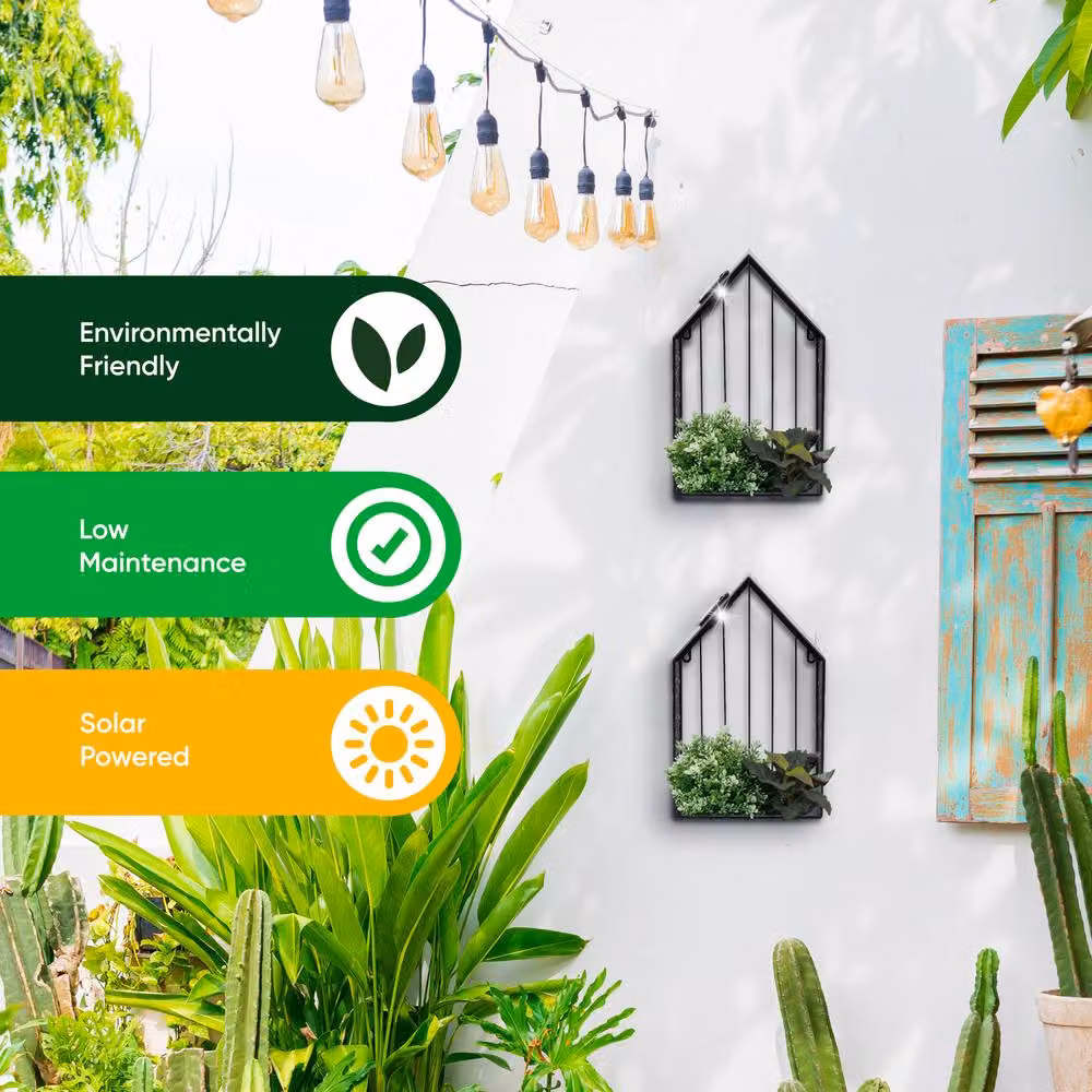 Gardenwize Solar House Wall Planter with Warm White LED Light, Black Metal, W/D/H: 40 x 12 x 12 cm – 4
