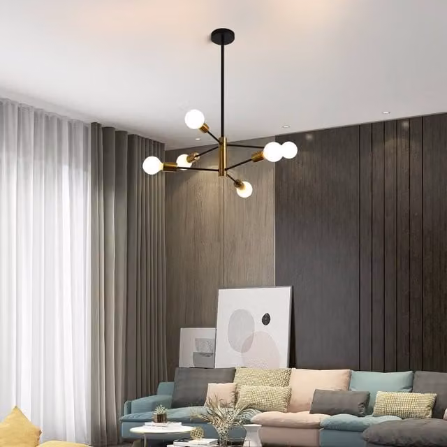 NIVOR 6-Light Mid Century Modern Sputnik Ceiling Lamp in Black, Gold and Copper Metal – 1