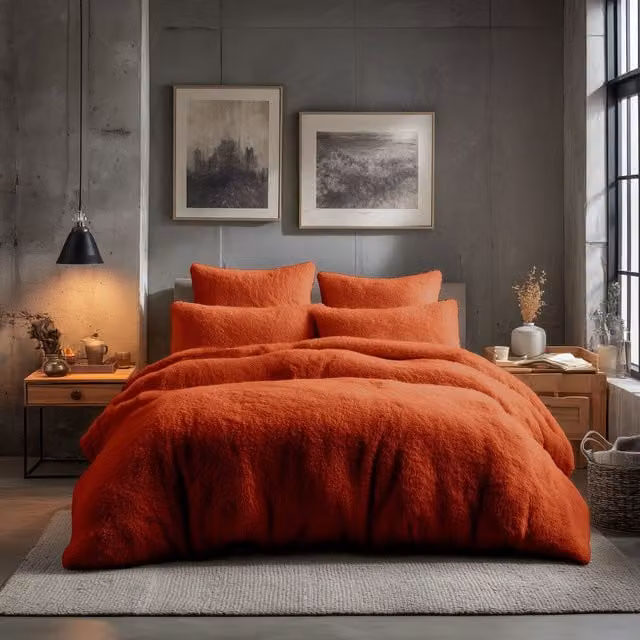 Home Sweet Home UK Teddy Bear Fleece Duvet Cover and Pillowcase Set in Orange, Single – 1