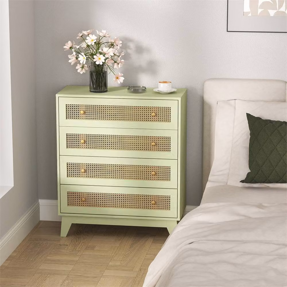 HOMCOM Green Rattan and MDF Bedroom Storage Cabinet – 2