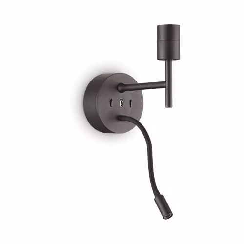 Ideal Lux Set Up Black Wall Light and Adjustable Reading Light with 3000K Warm White Illumination
