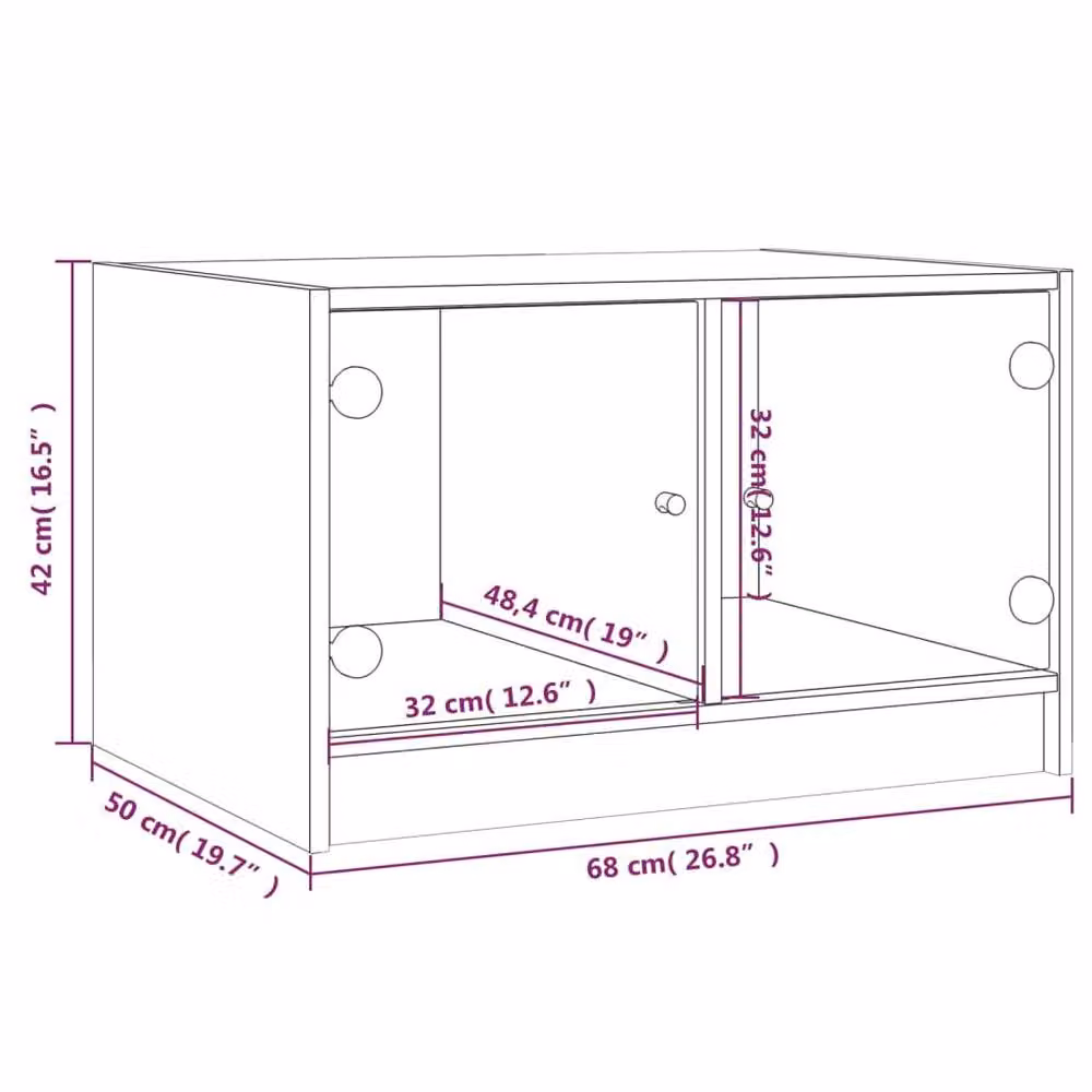 Berkfield Home Coffee Table with Smoked Oak Glass Doors in Brown, W: 68 cm, D: 50 cm, H: 42 cm – 6