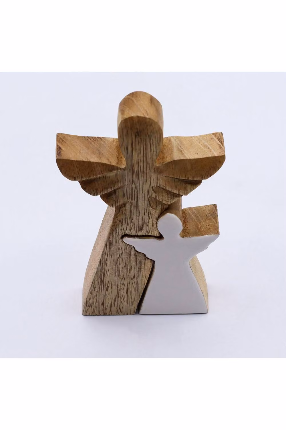 KDMD Handcrafted Mango Wood Angel Figurine with White Enamel in Brown, H 15.0 cm x W 9.0 cm x D 9.0 cm – 2