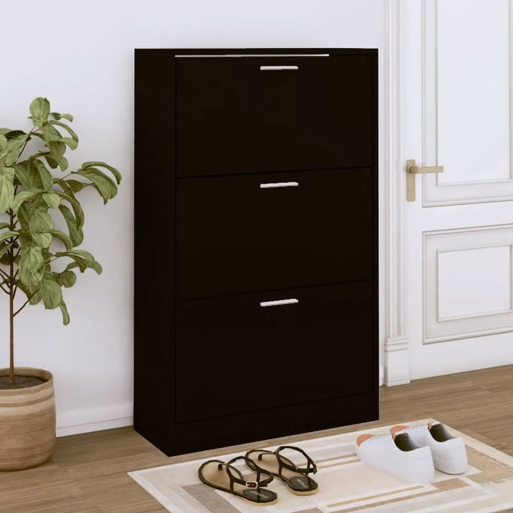 Berkfield Home Black Modern Shoe Cabinet in MDF, W/D/H: 63 x 24 x 103 cm – 2