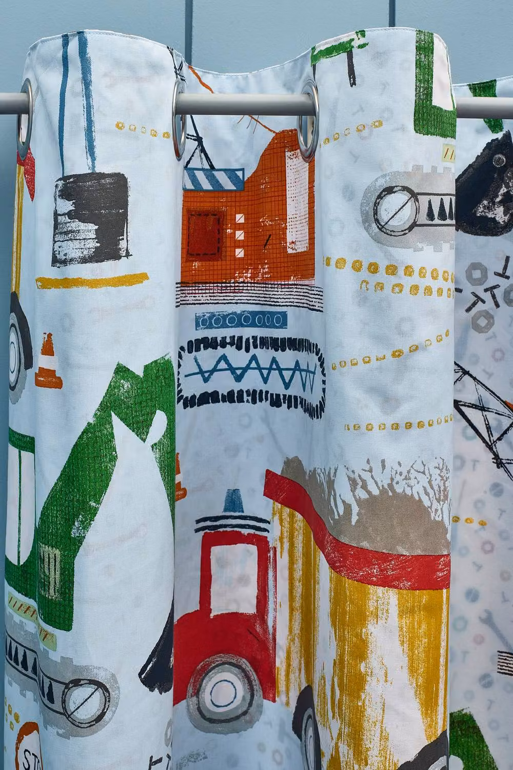 Catherine Lansfield Digger Dreams Eyelet Curtains, Blue, Width: 168 cm, Drop: 183 cm – 2