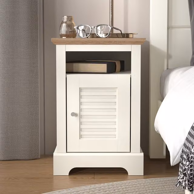 GFW Salcombe 1 Door Bedside Table in White and Beige