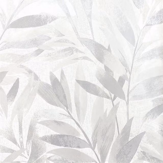 Rasch Fiji Leaves Motif Tropical Botanical Metallic Wallpaper in Silver Grey