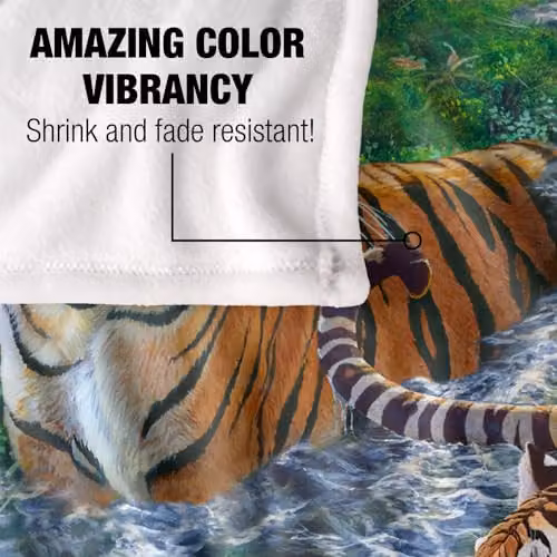 JQ Licensing Tigers In Water Silky Touch Super Soft Fleece Throw Blanket, White and Multicolour, W: 152 cm, D: 127 cm – 3