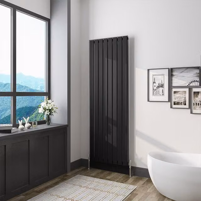 AicaBathroom Vertical Flat Panel Steel Radiator in Black, H 160 cm x W 54.4 cm