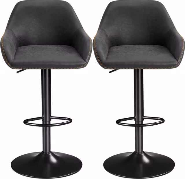 Yaheetech Set of 2 Modern Black PU Leather Swivel Bar Stools with Backrest