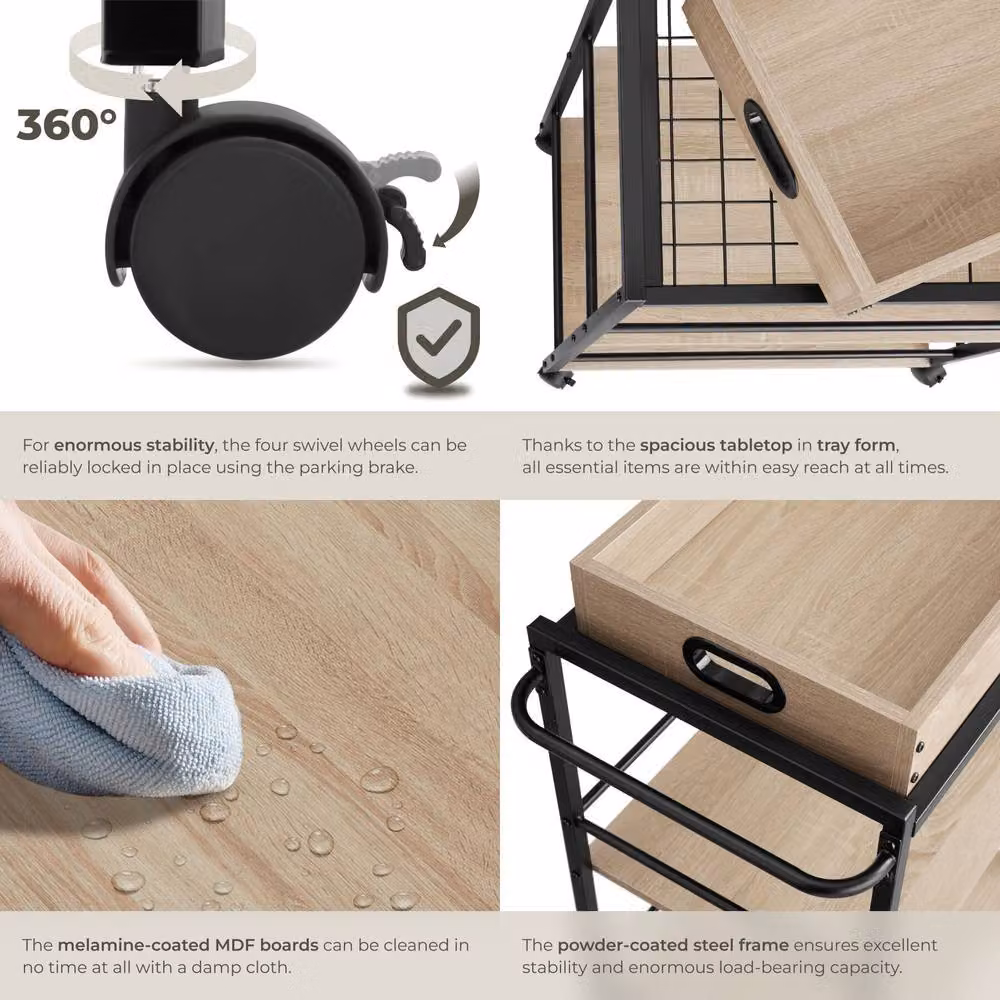tectake Worcester Drinks Trolley in Light Oak with Castors and Serving Tiers – 4
