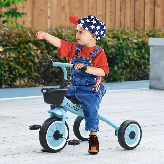 AIYAPLAY Toddler Tricycle with Adjustable Bell and Basket, Blue