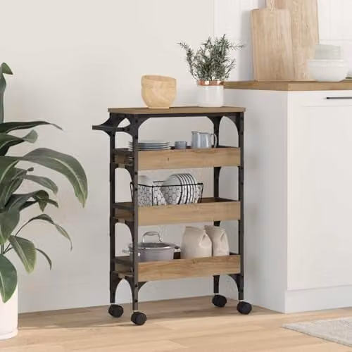 vidaXL Kitchen Trolley in Artisan Oak and Brown, W/D/H: 53 x 20 x 76 cm – 2