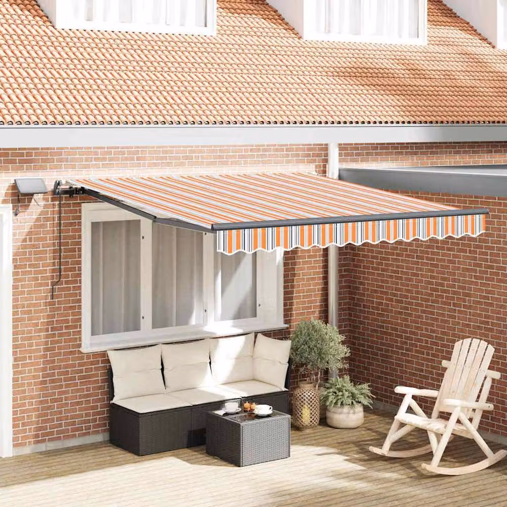 Berkfield Home Manual Retractable Folding Arm Awning with Multicolour LED Stripe, W: 350 cm, D: 250 cm – 2