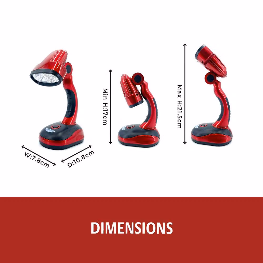 Bergstrom Cordless LED Task Lamp with Adjustable Head and 12 LEDs in Red, W/D/H: 21.5 x 10.8 x 7.8 cm – 5