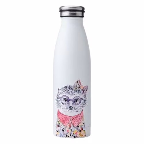 Mikasa Tipperleyhill Stainless Steel Vacuum Insulated Water Bottle with Hedgehog Illustration, White and Multicolour, 500ml – 1